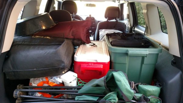 Another look at Bill's gear. The green bin is the pantry and holds kitchen supplies.