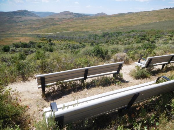 At the highest point of the nature trail are these benches to enjoy the view from