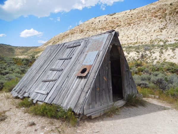The tiny old a-frame cabin once used by a fossil hunter