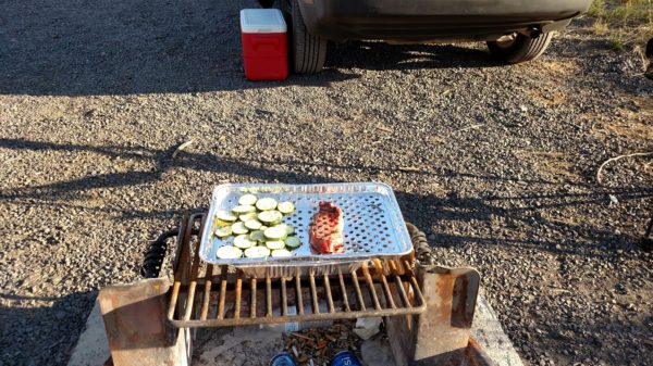 "My kitchen setup and my dollar store makeshift barbeque. I am on the lookout for a cheep non messy portable barbeque."