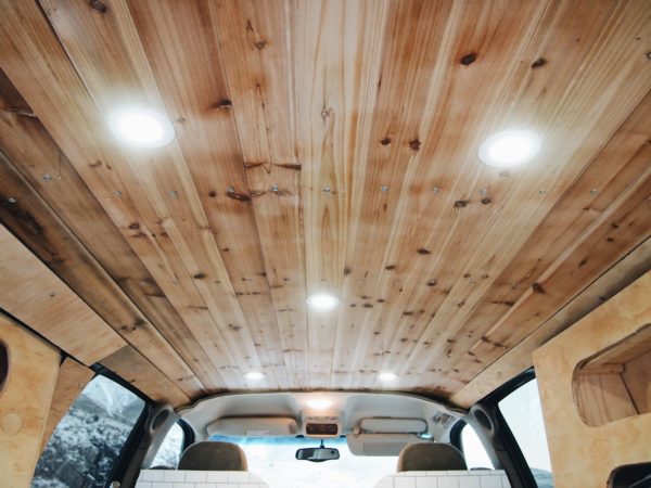 Wood ceiling and lights